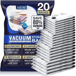 Accenter Sacchi Sottovuoto Vestiti Riutilizzabile Buste Sottovuoto Piumoni 20 pezzi 4XL 100x80cm 5L 80x60cm 5M 70x50cm 6S 60x40cm. (B09KLZNW6K)