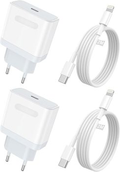 Caricatore Rapido iPhone【Certificato MFi】2 Pack Caricabatterie Rapido USB C con Cavo Lightning 2M Alimentatore a Ricarica per iPhone 14/14 Pro/14 Pro Max/13/13 Pro/12/12 Pro/11/SE/XR/XS/X/8/iPad. (B0CW92SFBS)