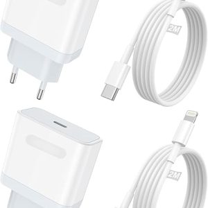 Caricatore Rapido iPhone【Certificato MFi】2 Pack Caricabatterie Rapido USB C con Cavo Lightning 2M Alimentatore a Ricarica per iPhone 14/14 Pro/14 Pro Max/13/13 Pro/12/12 Pro/11/SE/XR/XS/X/8/iPad. (B0CW92SFBS)