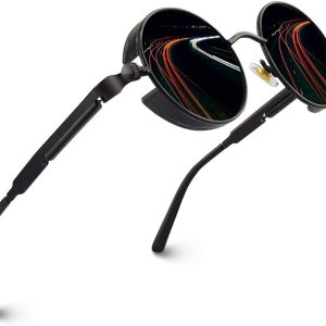 CGID E72 Polarizzate Occhiali da Sole da Uomo Donna Retro Stile Steampunk Rotondi in Metallo. (B01MR2IJZV)