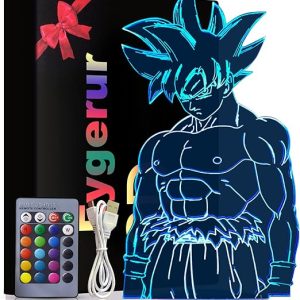 Eygerur Luce notturna 3D per Bambini Anime Goku Telecomando 16 Colori Cambiamento LED Illusion Lampada E Arte Deco Lampada per Ragazzo Ragazza Camera Decorare Regalo di compleanno Natale. (B0B7P1DTV9)