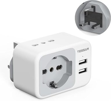TESSAN Adattatore Presa Inglese con 2 USB. (B0C9ZF4X9W)