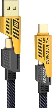 YISH Multi Cavo di Ricarica 4 in 1：[1.8M] Nylon Universale Multiplo USB Cavetto con USB A/USB Tipo C a 65W USB C+ 27W PD Cavo Dati Filo Caricatore Compatibile con iPhone Samsung Huawei MacBook iPad. (B0D1TWX3FM)