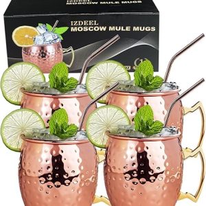 izdeel Bicchieri Moscow Mule mugs Rame 550ML Set Bicchieri Cocktail con 4 Cannucce. (B09DGJGBBK)
