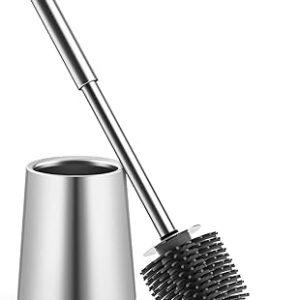 TOURRAMIT SUS304 Scopino in Silicone per WC in Acciaio inox con Manico Lungo Scopettino WC Porta Scopino Portascopino Spazzolone Spazzolato per Scopino WC Scopini Accessori Bagno Argento. (B0B7L8L89G)