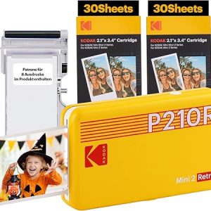 KODAK Mini 2 Retro 4PASS Stampante Fotografica Portatile (5.3×8.6cm) + Pacchetto con 68 Fogli. (B08FSR61BV)