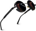 CGID E72 Polarizzate Occhiali da Sole da Uomo Donna Retro Stile Steampunk Rotondi in Metallo